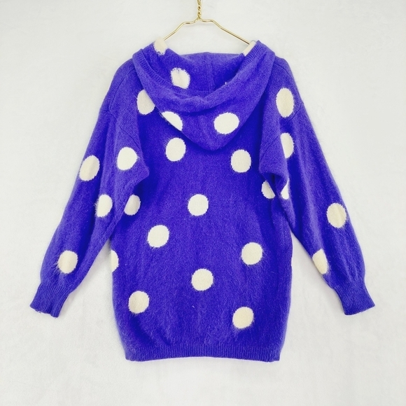 Rafaella Purple White Dots Hooded Lambs Wool Knit Sweater Sweatshirt P6022 - Picture 4 of 6